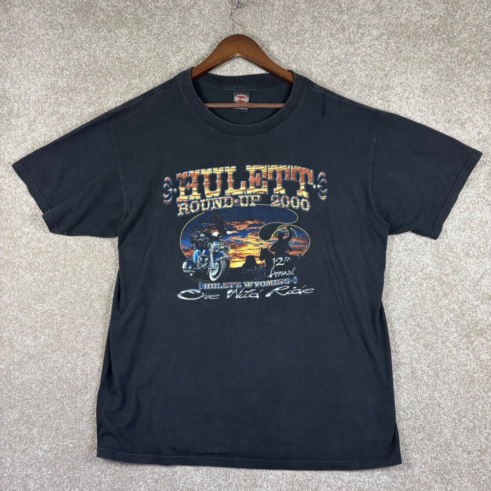 Vintage Harley Davidson Hulett Round-Up 2000 Sturgis T-Shirt Black Mens XL